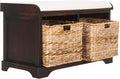 SAFAVIEH Home Collection – Freddy Brown Storage Bench with Wicker Baskets & Cushion, Entryway Seating Bench, Fully Assembled (AMH5736A)