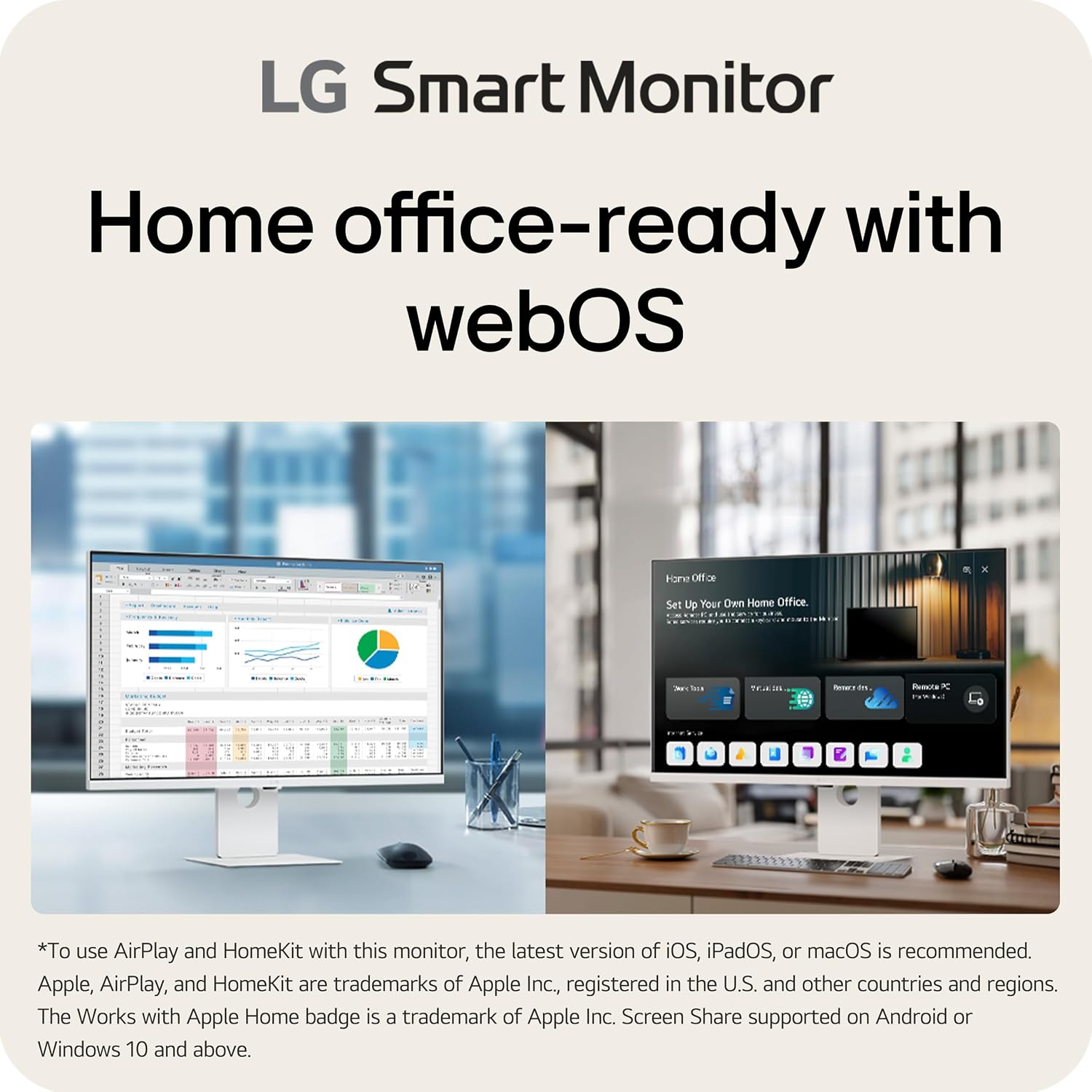 LG 37U730SA-W 37-inch Smart 4K UHD (3840 x 2160) IPS Computer Monitor, 60Hz, HDR10, webOS, Built-in Speaker, Airplay 2, Screen Share, HDMI, USB Type-C PD 65W, Tilt/Height/Swivel Stand, White
