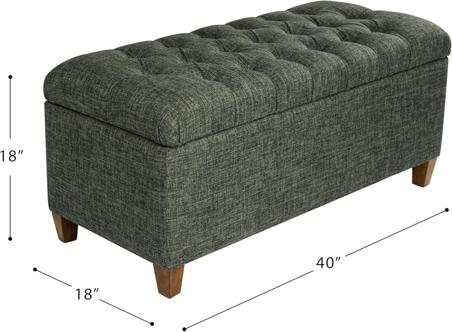 Homepop Home Decor Tufted Ainsley Button Storage Ottoman Bench with Hinged Lid Ottoman Bench with Storage for Living Room & Bedroom, Green Clover Fabric