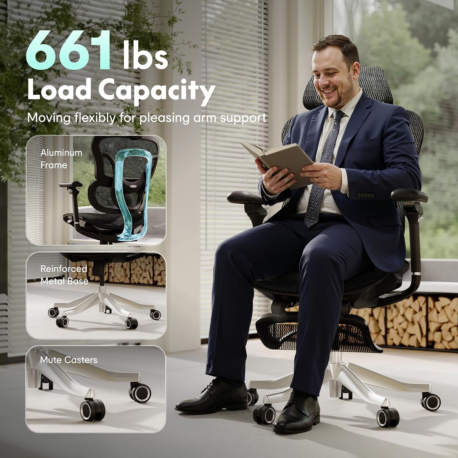FLEXISPOT ErgoX Max Ergonomic Office Chair Black - Aluminum Alloy Frame & Base, 661 lb Capacity, 5D Armrests, 4D Adaptive Lumbar & 4D Headrest 1