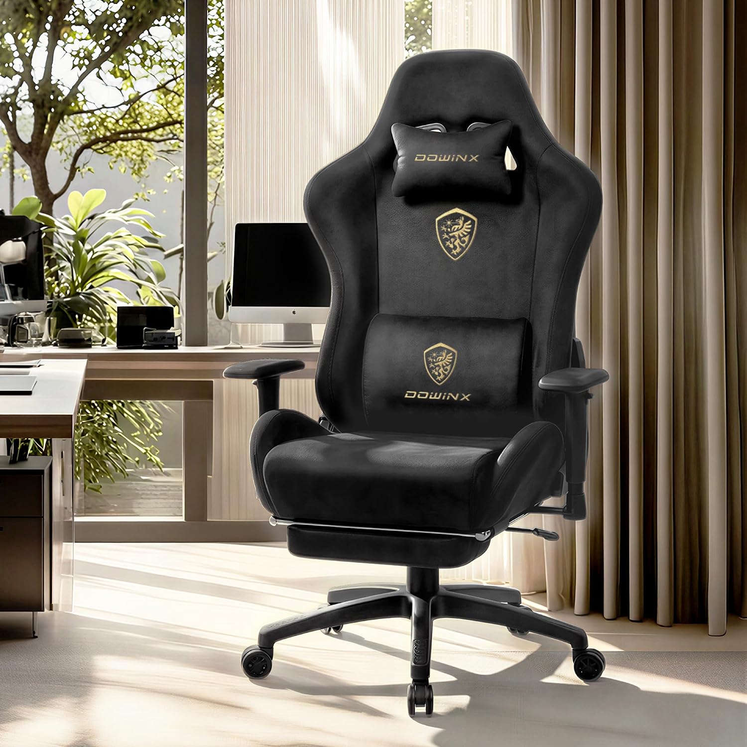 Dowinx Big and Tall Gaming Chair with Suede Fabric Breathable, Game Chairs for Adults with Oversized Thick Seat for 440lbs, Ergonomic Gamer Chair for Streaming & Long Gaming Sessions, Matte Black