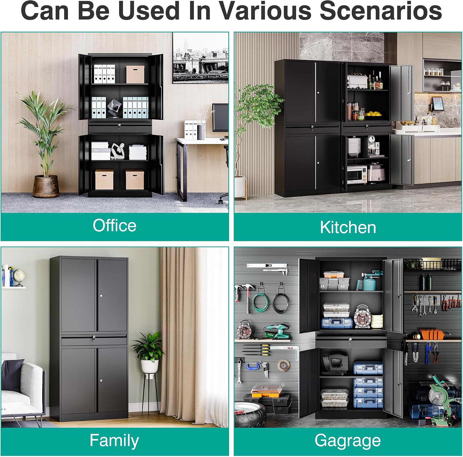 SISESOL Metal Garage Storage Cabinet with Drawer and Lock,Black Metal Storage Cabinet with Locking Doors and Adjustable Shelves,71' Tall Large Steel Tool Cabinets for Home,Office,Garage,Shop