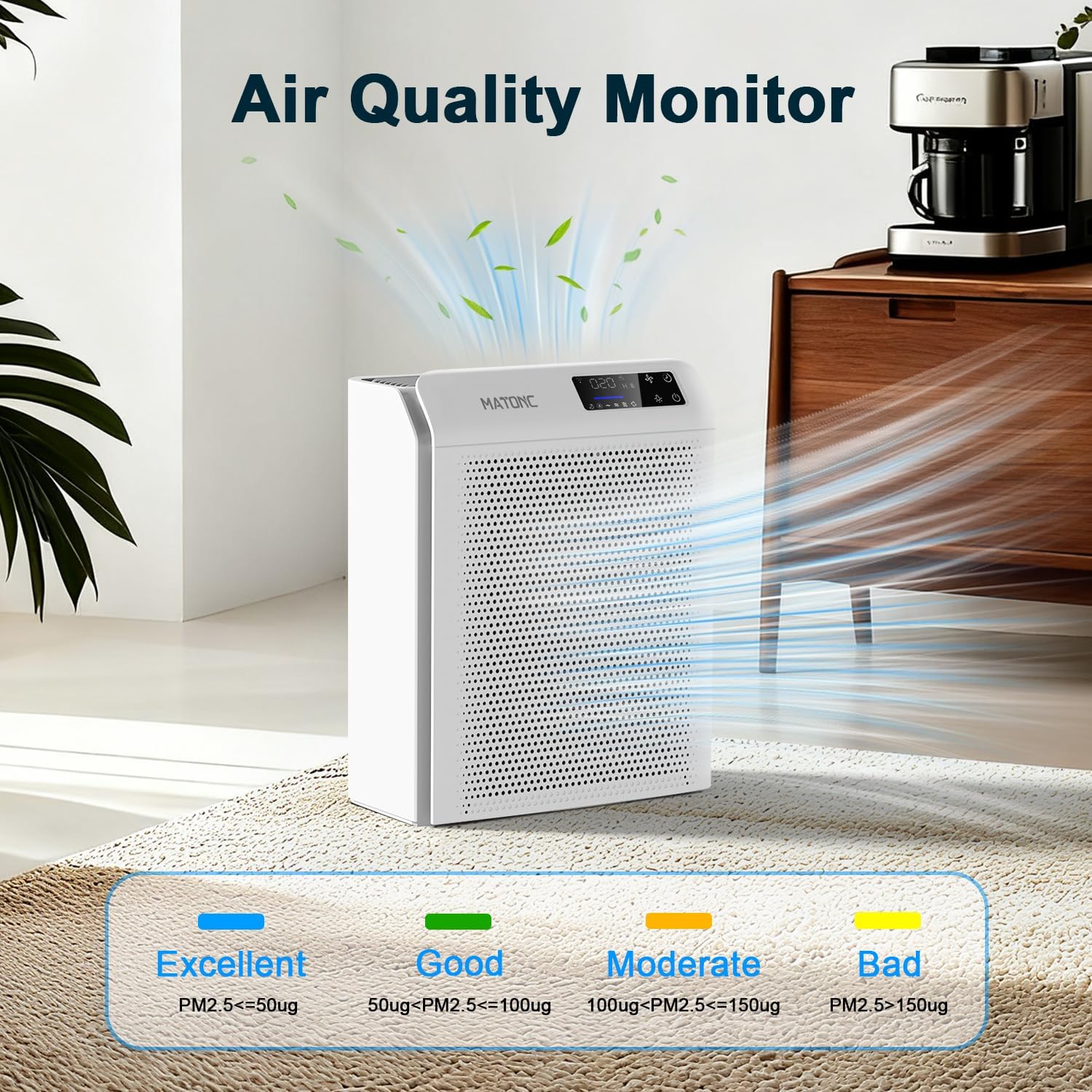 Air Purifier for Large Room Up to 3500 Ft², Smart HEPA Air Purifier with WiFi APP Control,PM 2.5 Display Air Quality Sensor, Sleep & Auto Mode, 4 Fan Speeds, for Pets Dust Pollen