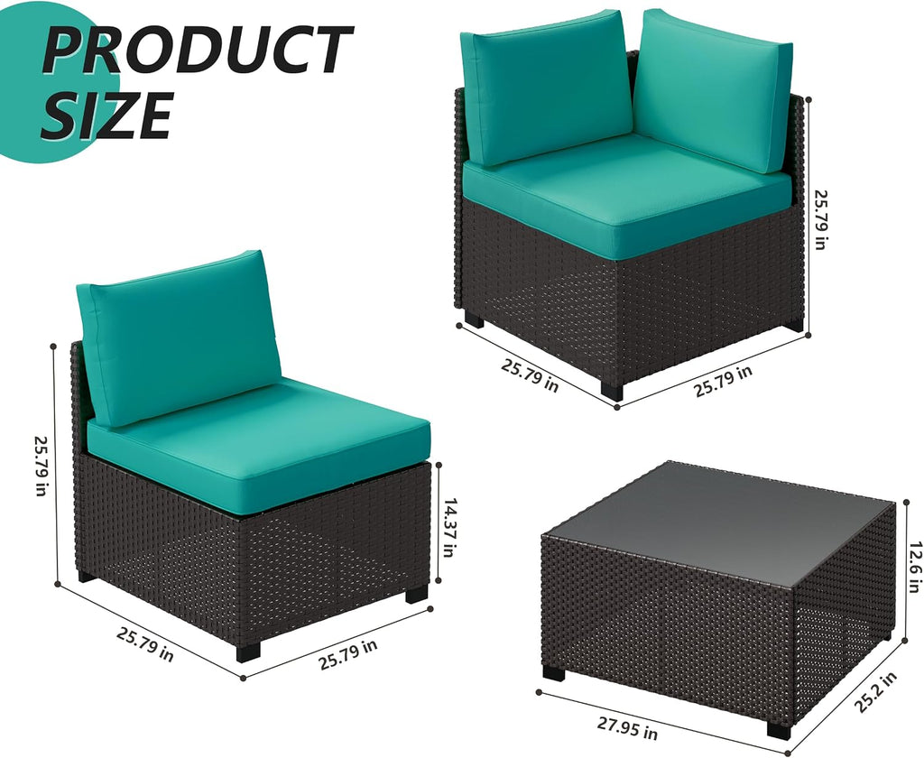 LHBcraft 7 Piece Patio Furniture Set, Outdoor Furniture Patio Sectional Sofa, All Weather PE Rattan Outdoor Sectional with Cushion and Coffee Table