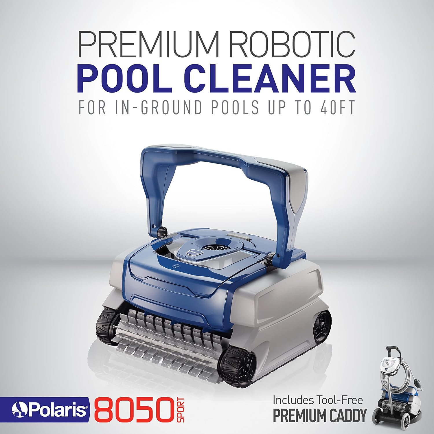 Polaris 8050 Sport Robotic Pool Cleaner, Automatic Vacuum for InGround Pools up to 40ft, Wall Climbing Vac w/Strong Suction & Easy Access Transparent Lid