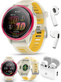 PlayBetter Garmin Forerunner 570 (42mm, Raspberry/Translucent Bone Mango) Advanced GPS Running and Triathlon Smartwatch Bundle HD Screen Protectors & Wireless Earbuds
