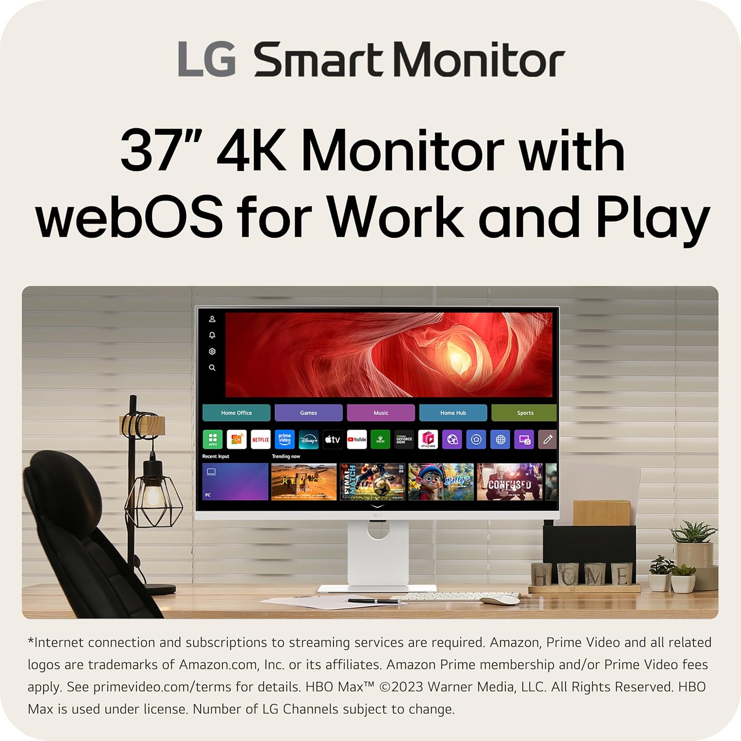 LG 37U730SA-W 37-inch Smart 4K UHD (3840 x 2160) IPS Computer Monitor, 60Hz, HDR10, webOS, Built-in Speaker, Airplay 2, Screen Share, HDMI, USB Type-C PD 65W, Tilt/Height/Swivel Stand, White