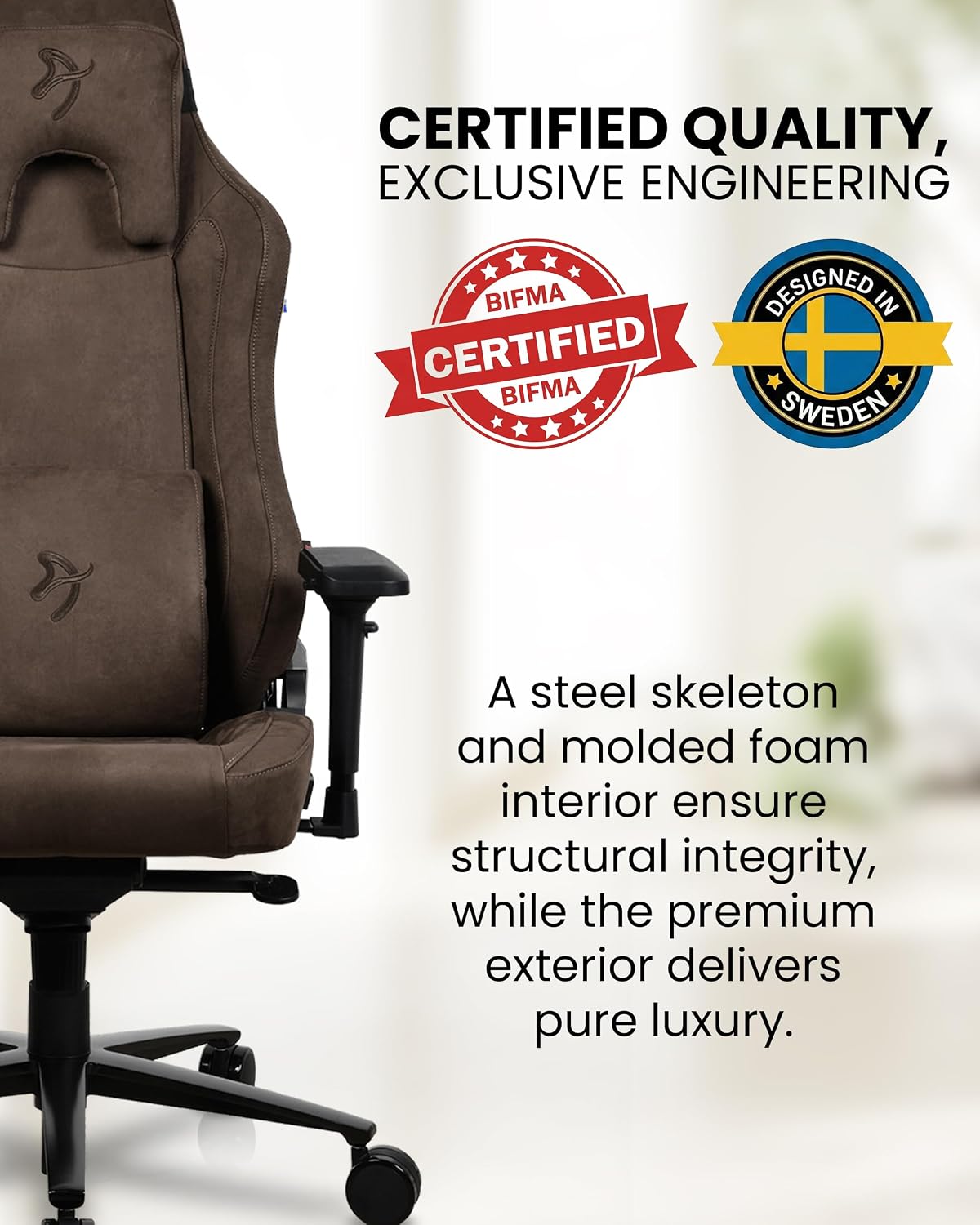 Arozzi Vernazza Supersoft Upholstery Material has a Unique Velvety Texture that is Fluid-Repellant and Breathable with Memory Foam Lumbar Support and 4D Armrest for Office and Gaming Chair - Brown
