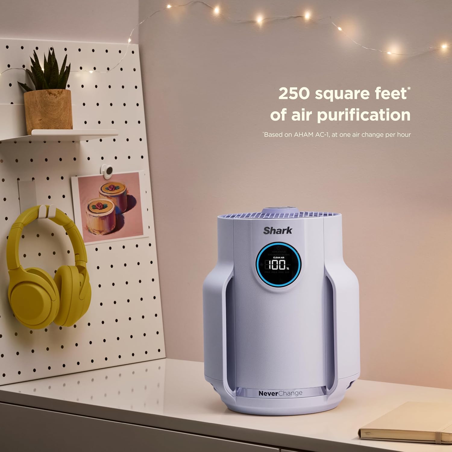 Shark Air Purifier for Home, NeverChange Compact Pro, for Bedroom, Nursery, Home Office, Dorm, HEPA-Exceeding Filter, Captures Pollutants, Pet Dander, Dust, Odor, Smoke, and More, HP072PL, Lilac