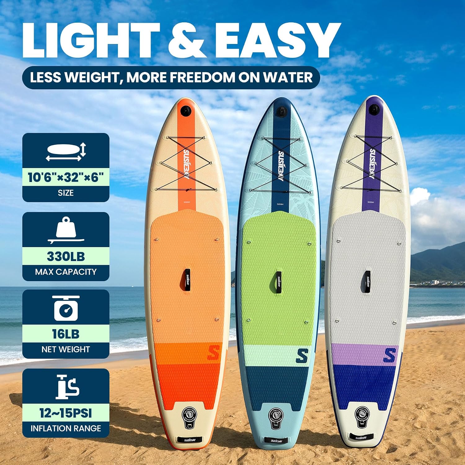 Inflatable Stand Up Paddle Board with SUP Accessories,Inflatable Paddle Boards for Adults & Youth, Anti-Slip EVA Deck,Wide Stance,Dual Action Pump,108L Backpack