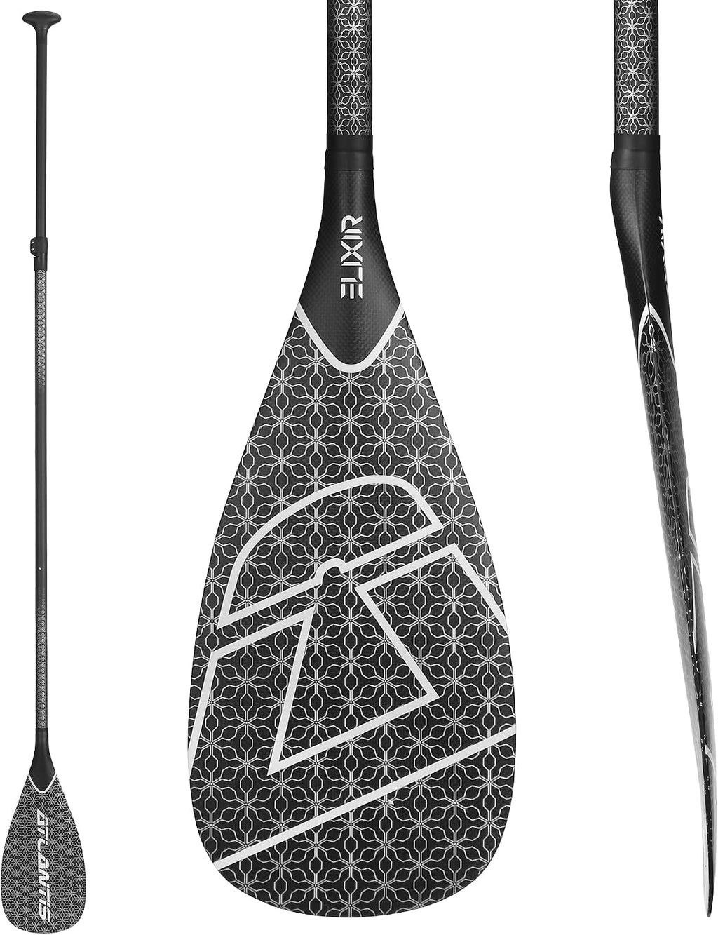 AQUBONA SUP Paddle- 3 Pieces 100% Carbon Fiber Adjustable Stand Up Paddle Board Paddle, Portable Durable Floating Paddle Board. (F) (Black)