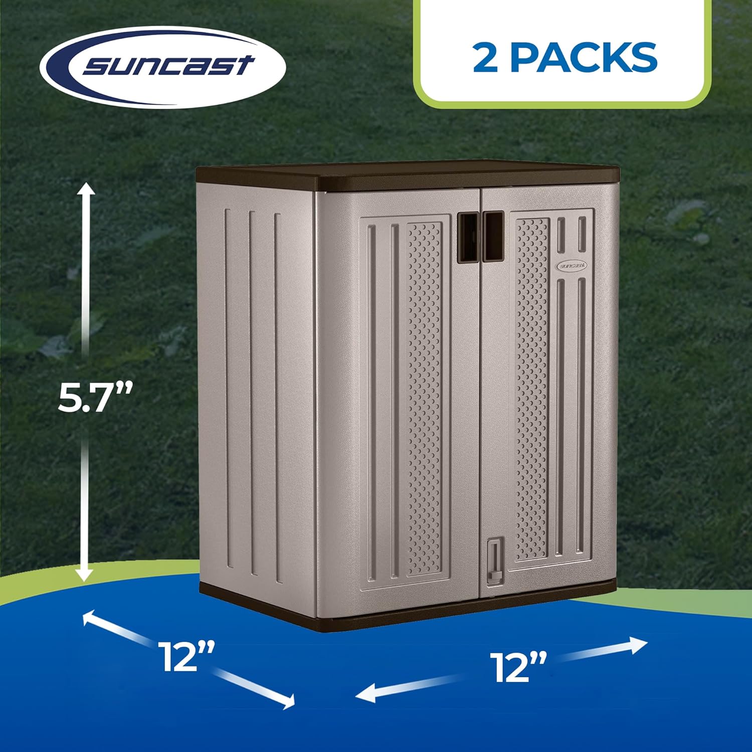 Suncast 2 Pack 9 Cu. Ft. Base Storage Cabinet, Resin Garage Organizer, Platinum Metallic/Slate