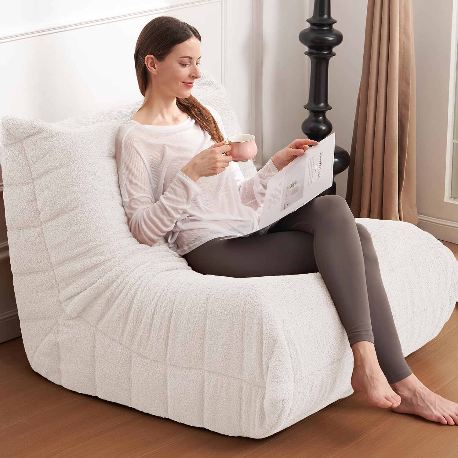 Bean Bag Chair Big Sofa Beanbag Chair for Adults Fireside Chair Bean Bag Lounger with Memory Foam Filled for Home,Apartment or Gaming Venue(White Teddy)