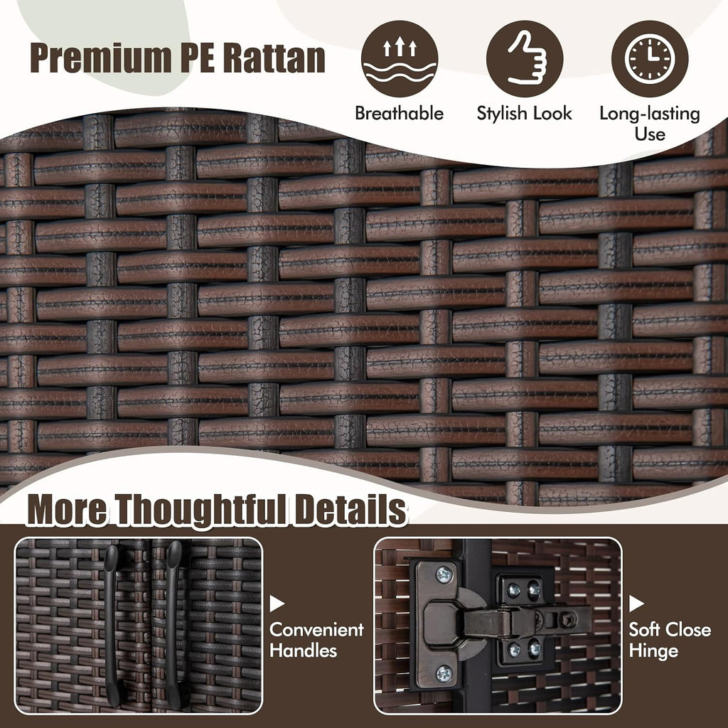 Giantex Wicker Storage Cabinet, 62' Tall Pantry Cabinet with 2 Doors, Hanging Rod, 4 Storage Cubes, Metal Legs, Anti-Tipping Device, PE Rattan Storage Cabinet for Home Office, Garage Cabinets (Brown)