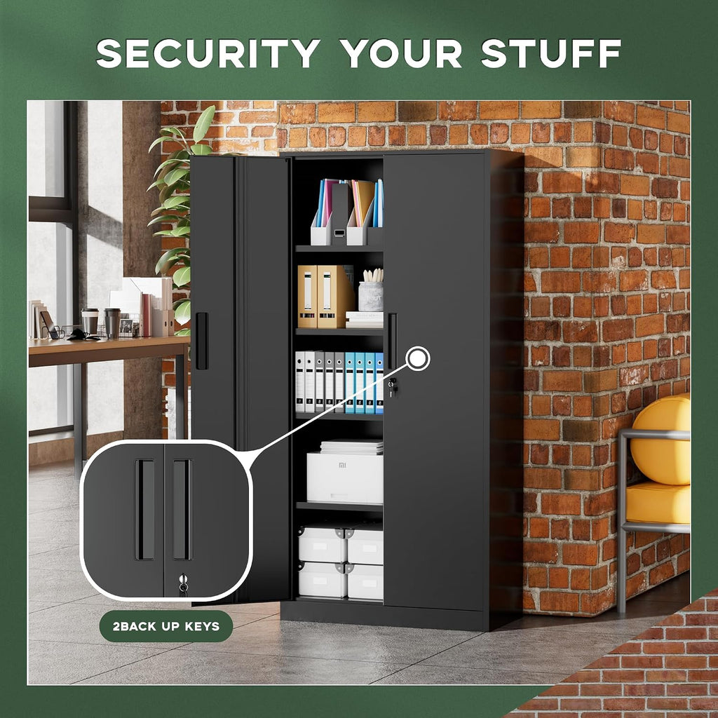 Greenvelly Metal Garage Storage Cabinet, 72' Lockable Storage Cabinet with Adjustable Shelves, Steel Tool Cabinets, Black Metal File Cabinet for Home Office, Garage, School, Classroom(36' W x 18' D)