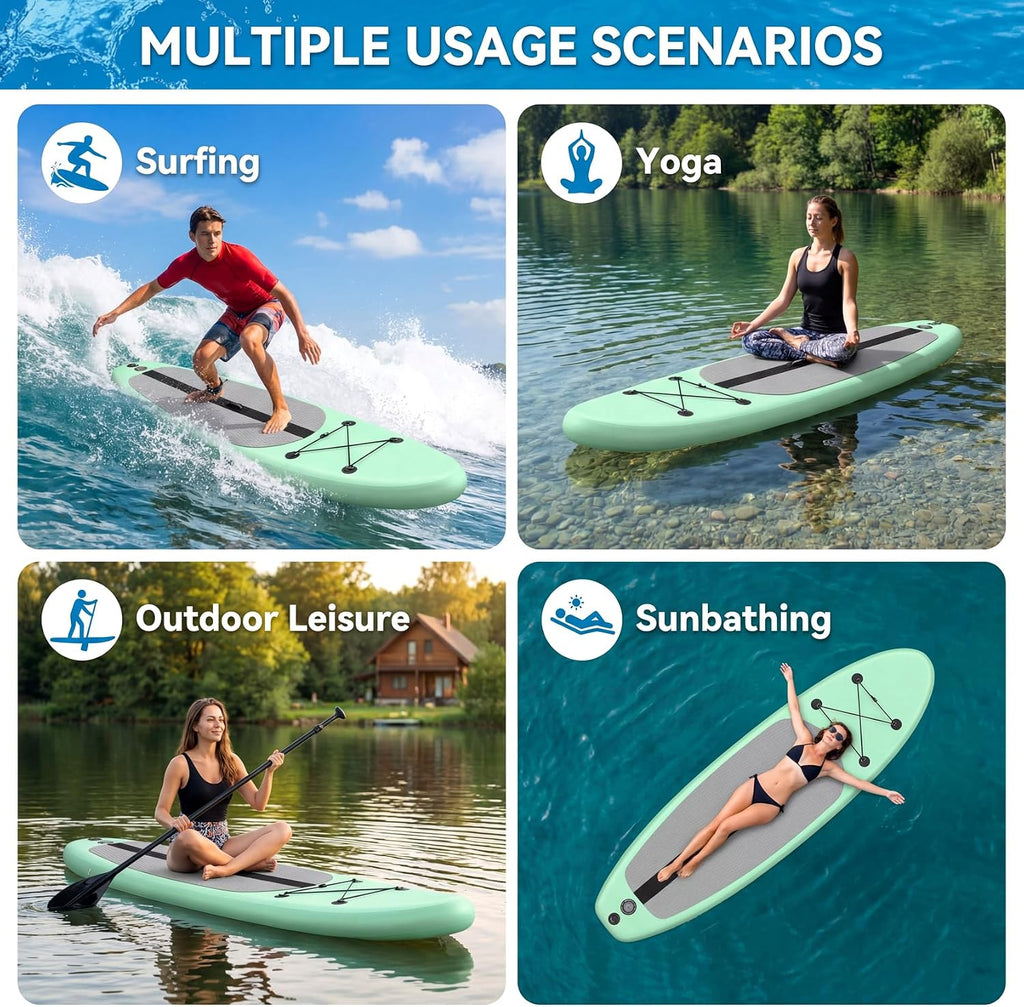 TLSUNNY 10FT Inflatable Stand Up Paddle Board, 3 Fins Paddleboard with Full SUP Accessories for All Skill Levels, Portable Two-Way Hand Pump and Carry Bag, 400LBS