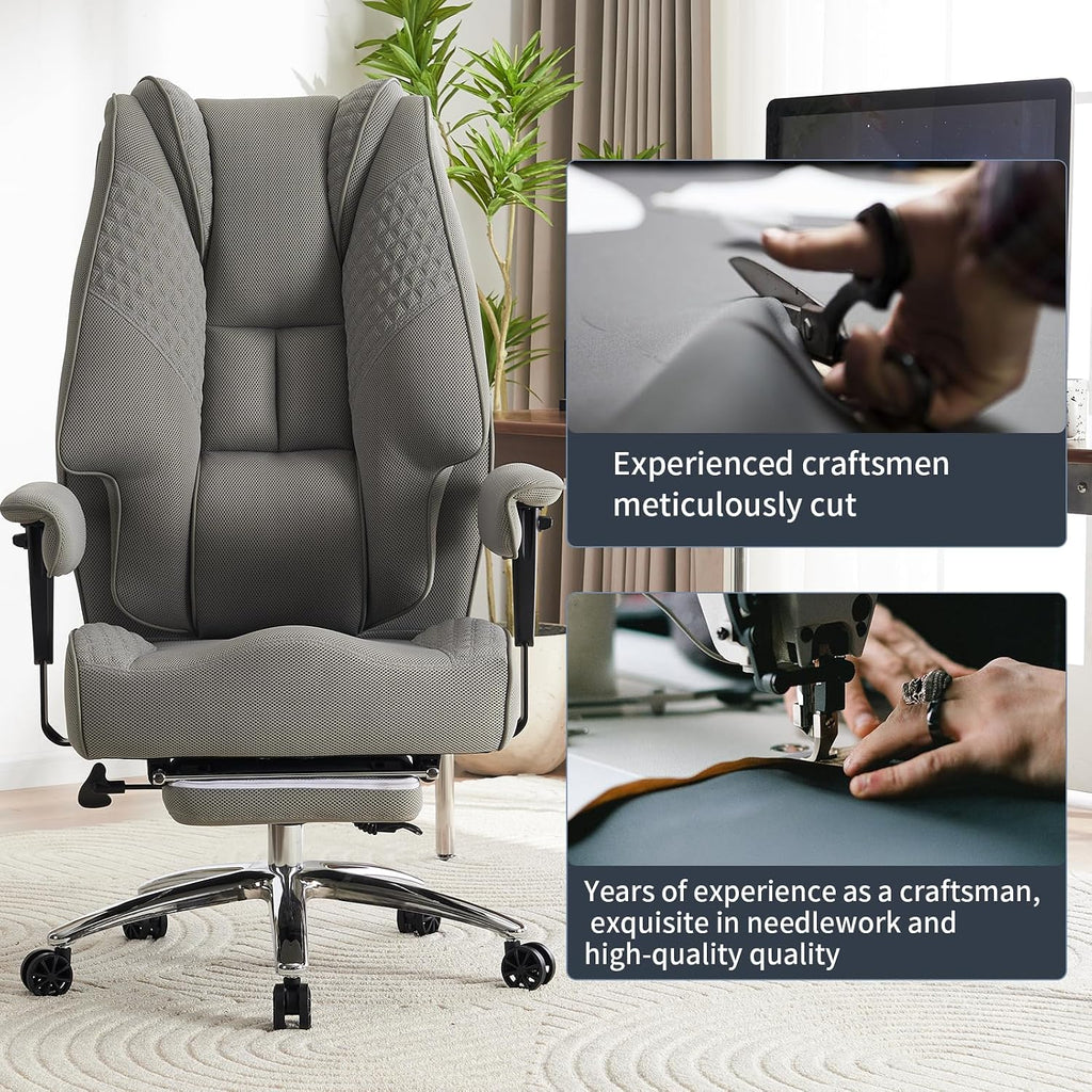 EXCEBET Big and Tall Office Chair 400lbs Wide Seat, Leather High Back Executive Office Chair with Foot Rest, Ergonomic Chairs Lumbar Support for Lower Back Pain Relief (Mesh Light Grey)