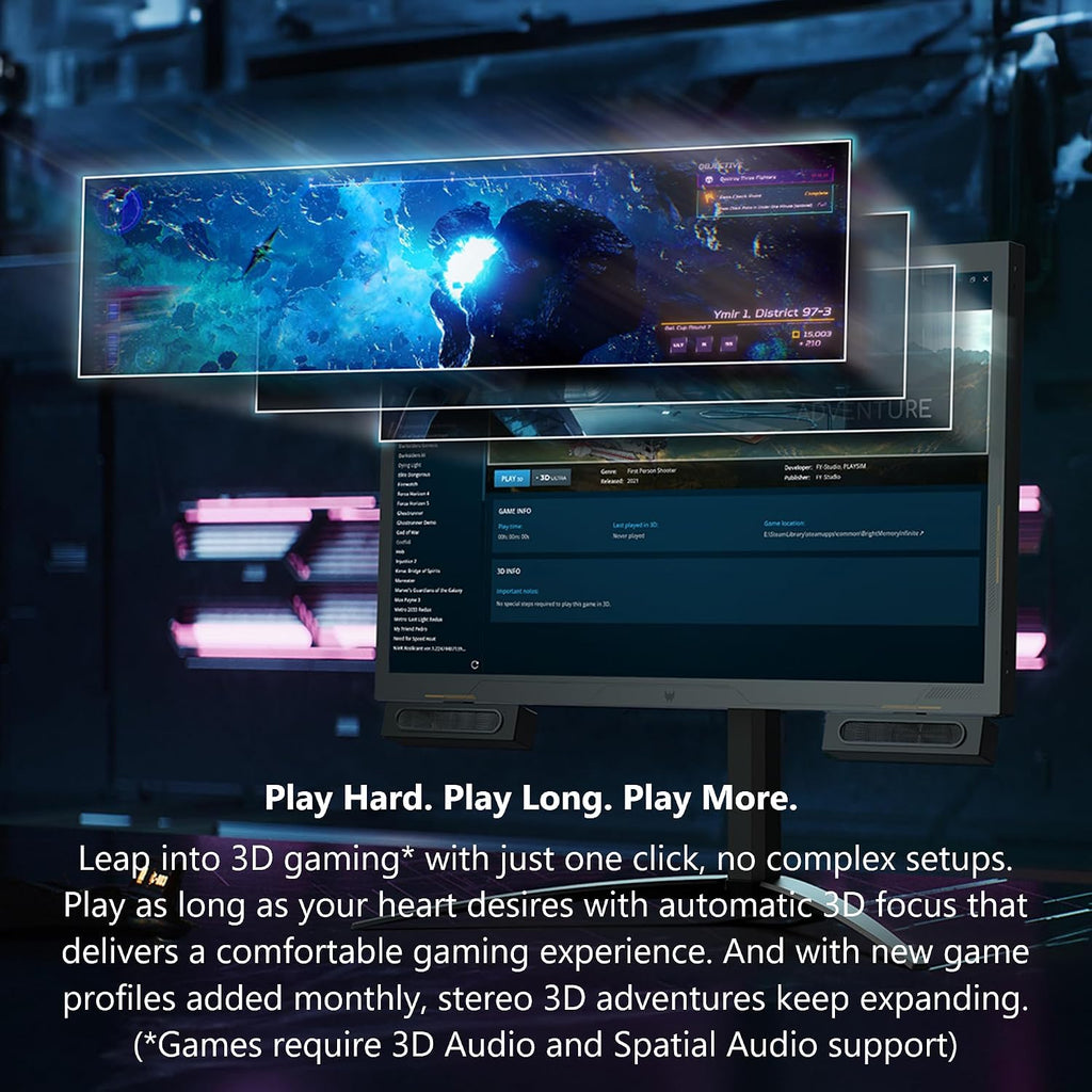 acer Predator SpatialLabs View 27 PSV27-2 27' Ultra HD Stereoscopic 3D Gaming Display | Eye Tracking | Real-Time Rendering | AI Technologies I AMD FreeSync Premium (G-SYNC Compatible) | 160Hz