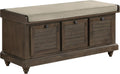 OSP Home Furnishings Dover Coastal Lift-Top Storage Bench with Shutter Face Styling, Dark Walnut Finish with Beige Fabric Cushion