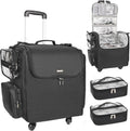 Relavel Rolling Makeup Train Case, Professional Hairstylist Traveling Bag with 4 Wheels & 2 Pouches, Adjustable Dividers, Heat Insulation Full Layer, Portable Cosmetics Storage Organizer Suitcase