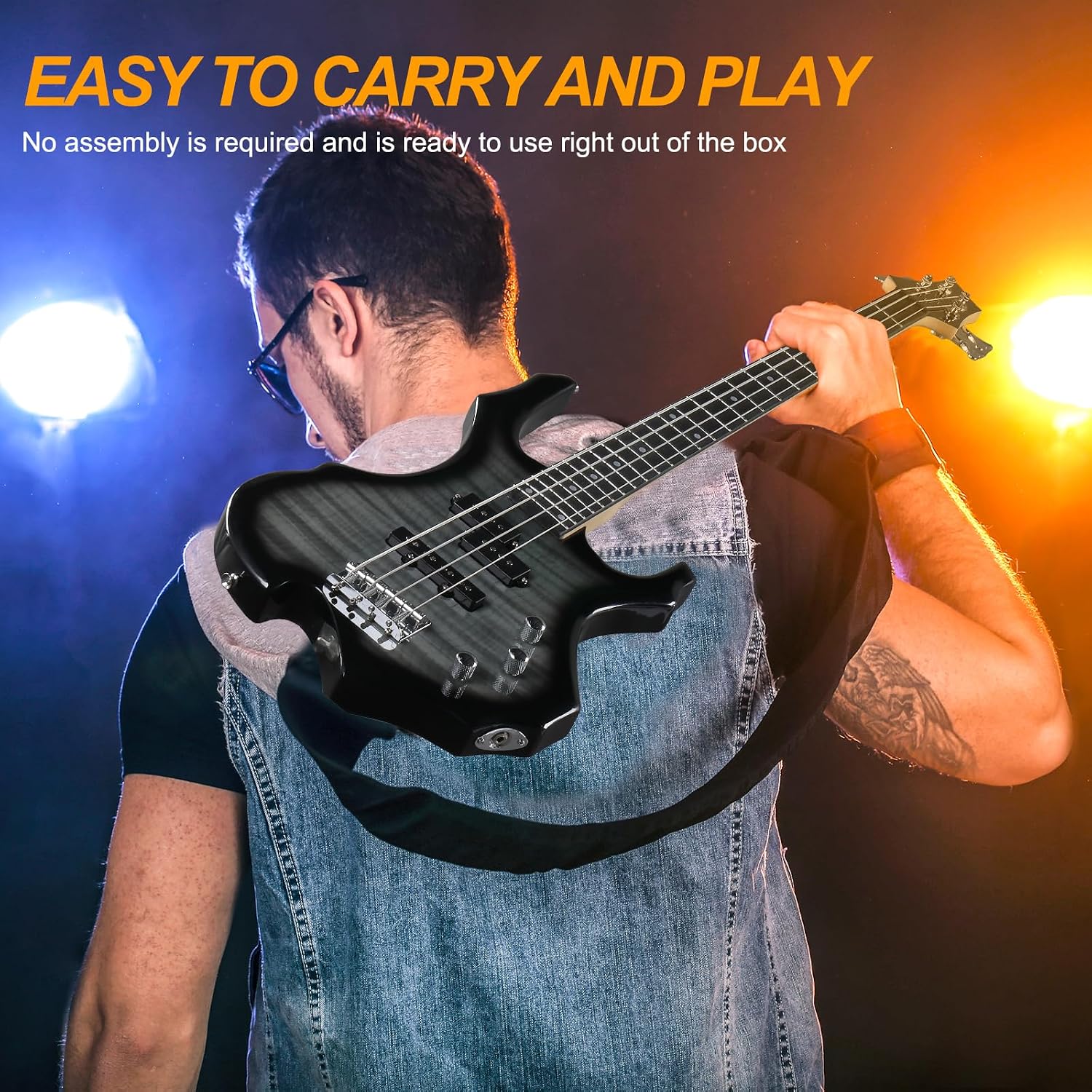 Ktaxon Electric Bass Guitar Full Size Flame Design Bass Set with 20 Watt Amplifier, Portable Bass Bag, Superior Amp Wire, Adjustable Guitar Strap, Plectrum, Wrench Tool(Tiger Stripes)