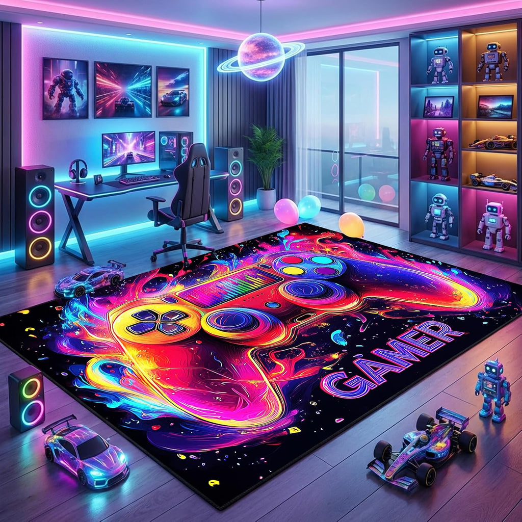 Gamer Rug for Boys Room - Gaming Rug, 6'x9' Game Controller Shape Gaming Carpet for Teens Boys Playroom Computer Chair Floor Mats Decor Game Carpet for Bedroom