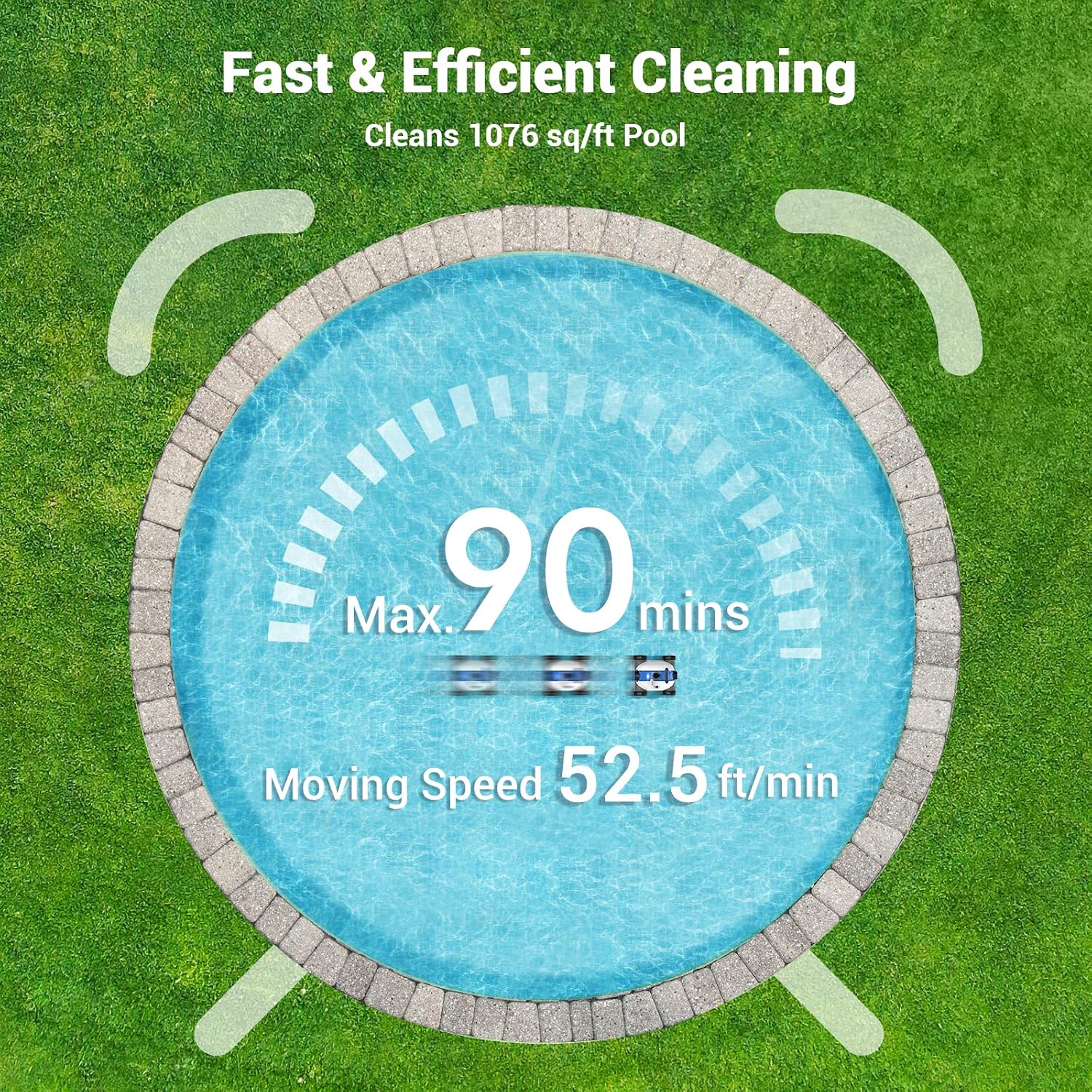 Cordless Robotic Pool Cleaner, Automatic Pool Vacuum with 60-90 Mins Working Time, Rechargeable Battery, IPX8 Waterproof for Above/In-Ground Swimming Pools Up to 861 Sq Ft
