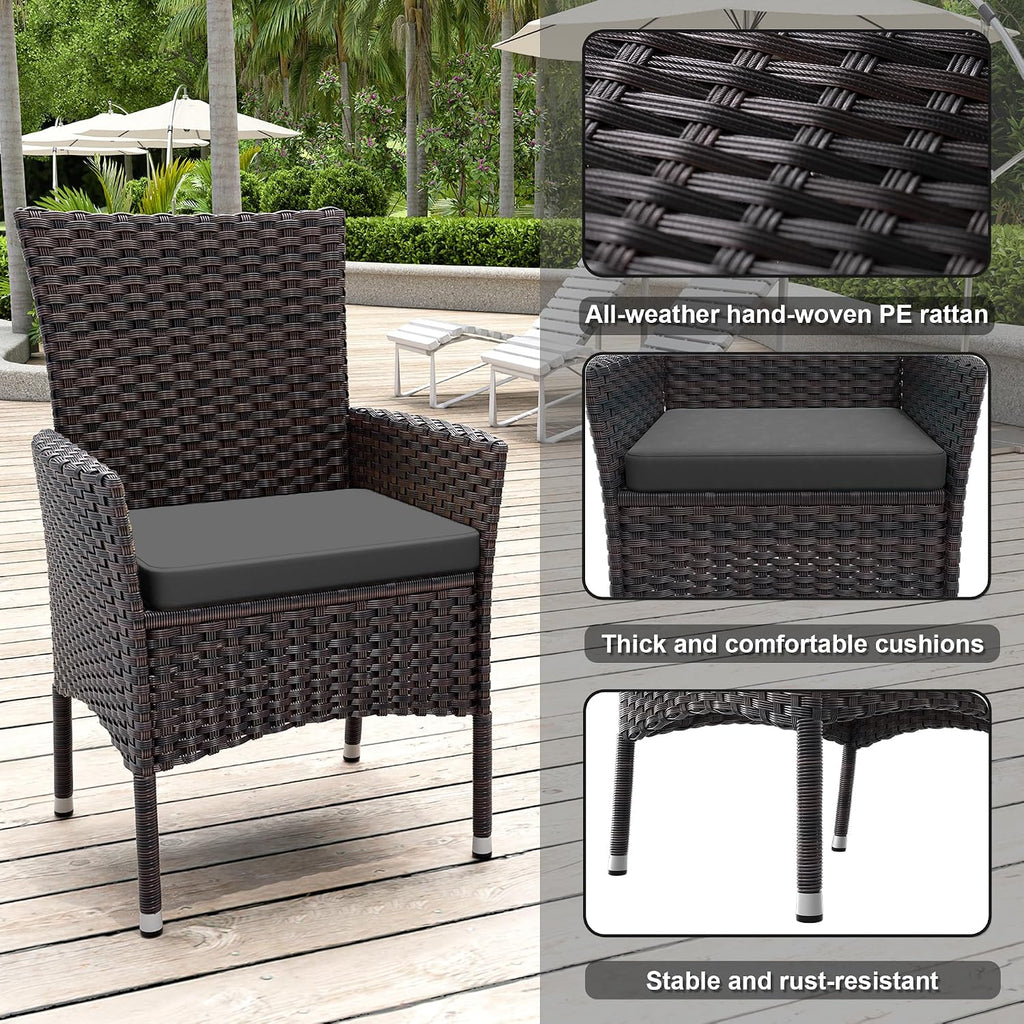 ALAULM 10 Piece Patio Dining Set All-Weather Wicker Outdoor Patio Furniture Set w/Tempered Glass Tabletop, Removable Cushions and Umbrella Hole for Patio, Backyard, Garden, Poolside (Grey)
