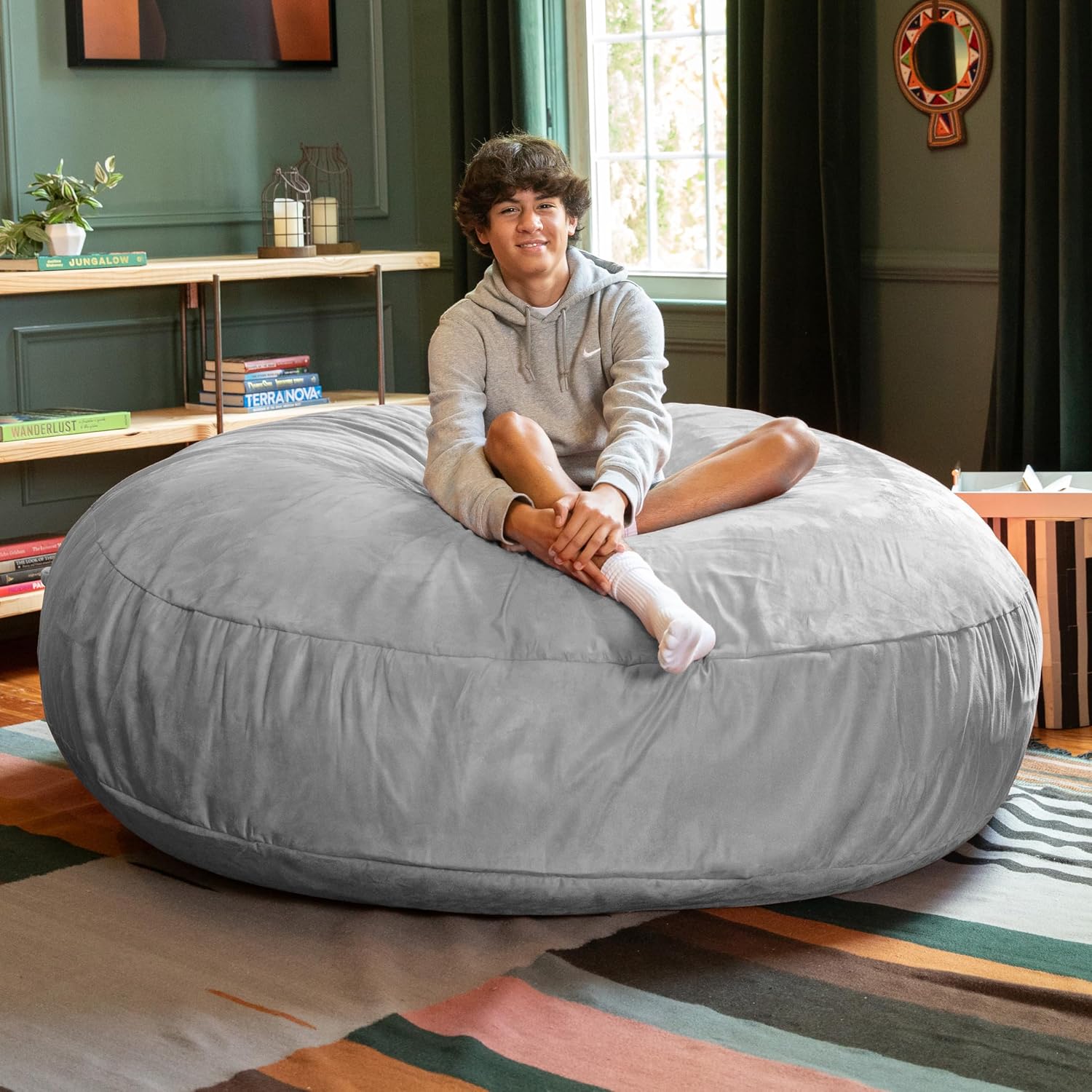 Jaxx 6 Foot Cocoon - 2-in-1 Convertible Bean Bag Bed & Large Bean Bag Chair for Adults, Platinum
