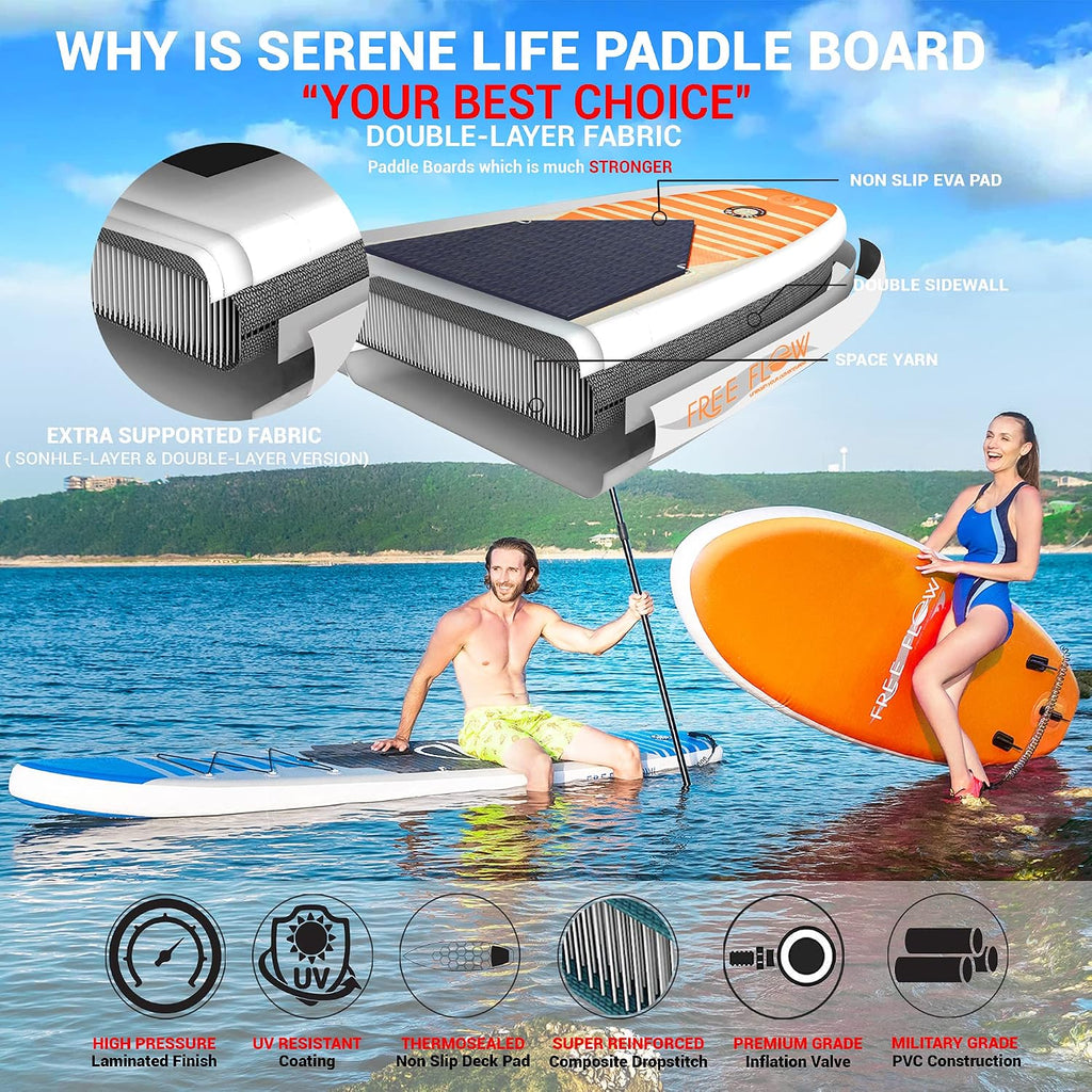 SereneLife 10' Inflatable Stand Up Paddle Board 2-Pack with Premium SUP Accessories – 32' Wide Stable Design with Non-Slip EVA Deck Pad for Youth and Adults, 350 lbs. Capacity Each