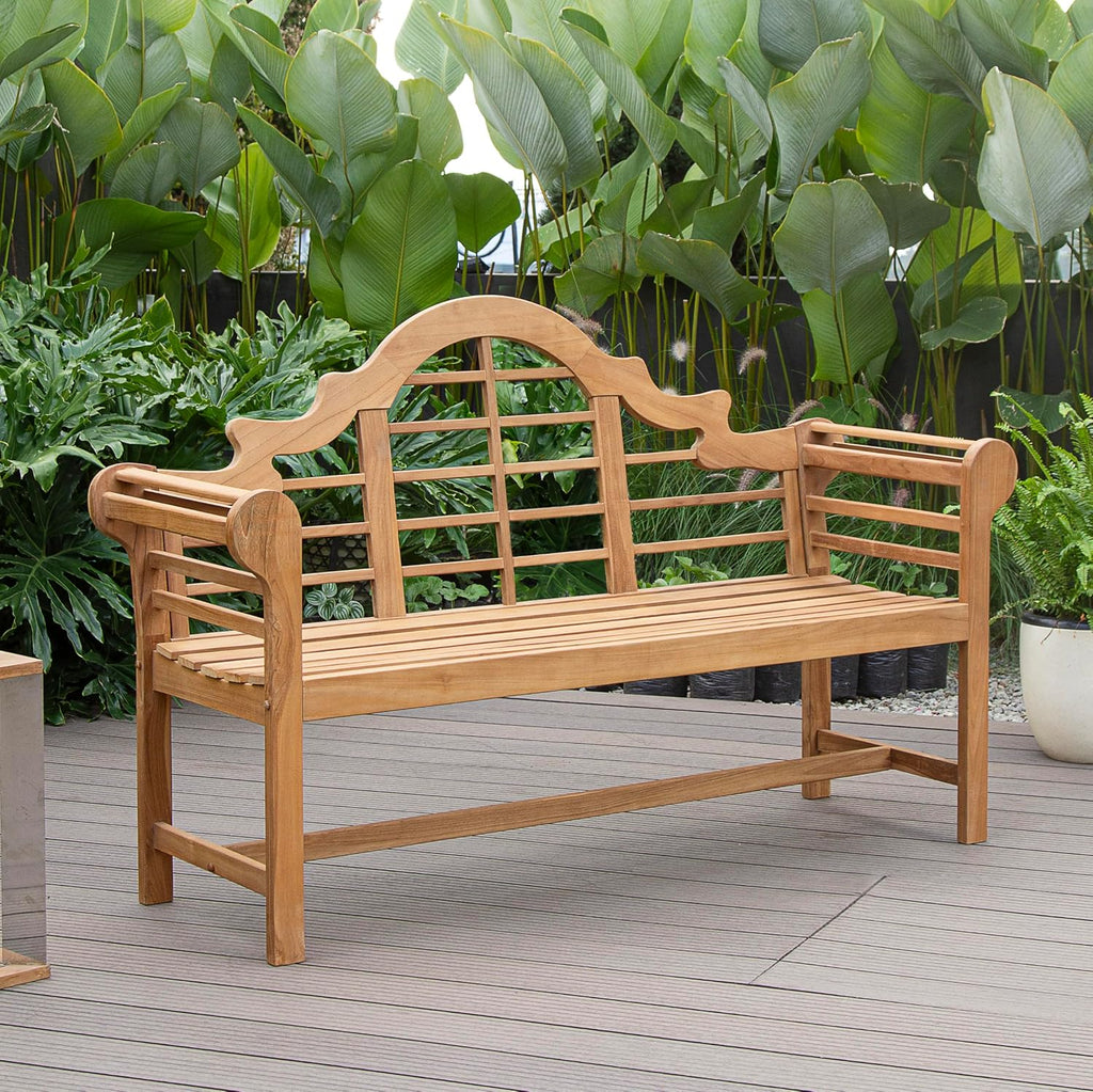 Cambridge Casual Lutyens Teak Wood Garden Bench 5-Foot – Wooden Outdoor Bench for Patio, Porch, Lawn, Backyard – Weather-Resistant Seating for Entryway or Deck