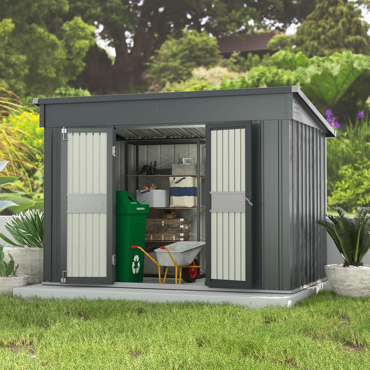 MUPATER 6x10 FT Outdoor Storage Shed,Galvanized Metal Shed Storage House with Lockable Door & Vents for Garden,Patio, Backyard, Grey
