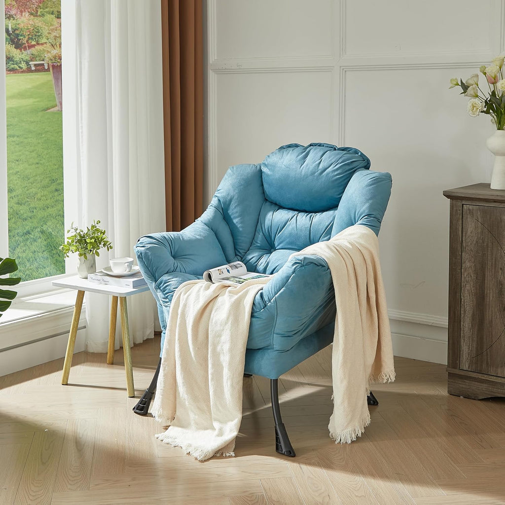 HollyHOME Lazy Chair with Armrest and Side Pocket, Comfy Accent Lounge Chair,Leisure Sofa Armchair for Living Room, Bedroom, Dorm, or Small Spaces, Oversized Reading Sofa Chair, Textured Blue