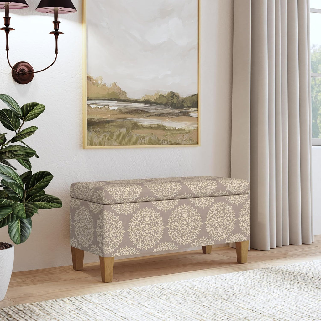 HomePop Drake Large Decorative Storage Bench -Brown Medallion
