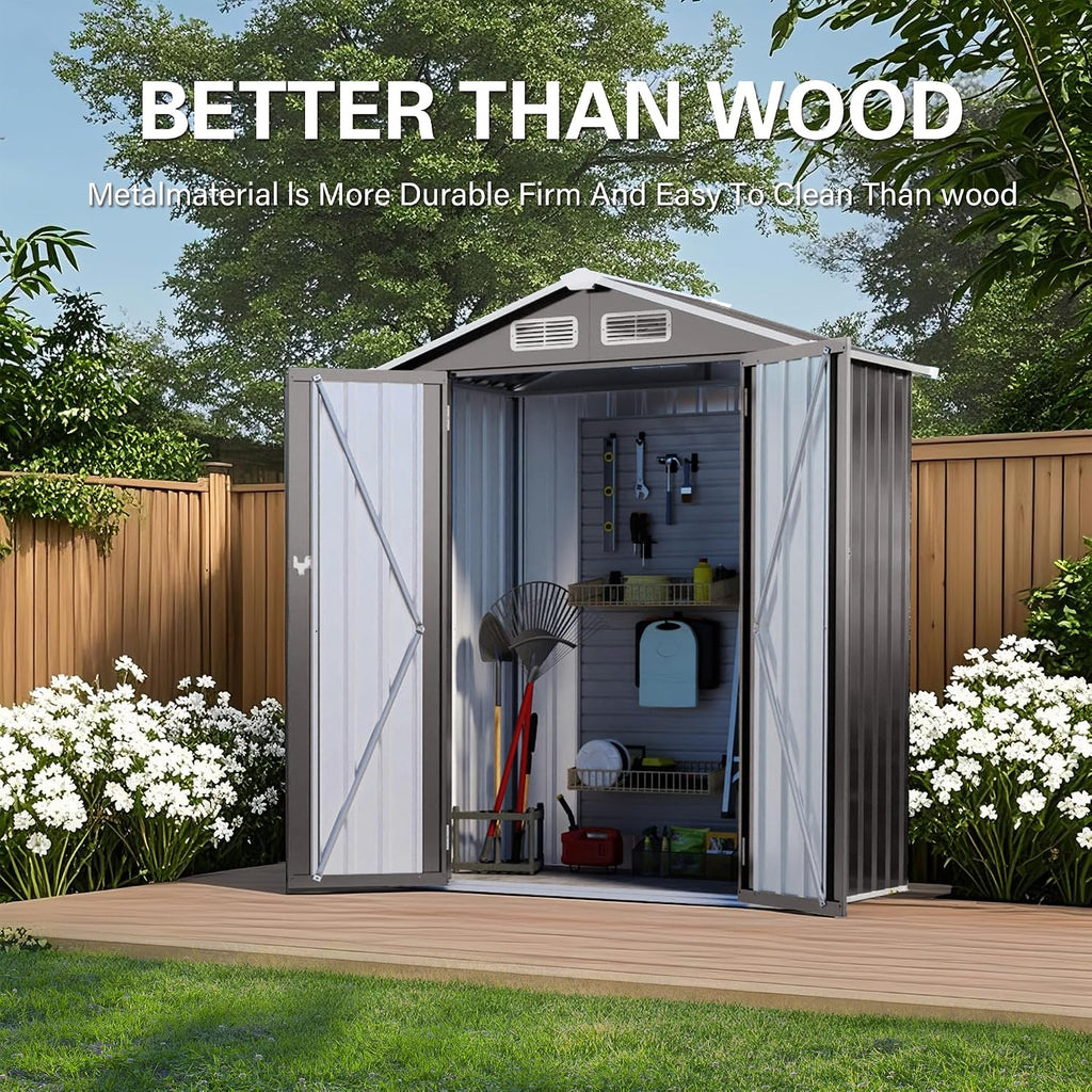 YOPTO 5X3 FT Metal Outdoor Storage Shed,Waterproof Backyard House Buildings with Pitched Roof and Lockable Door,Tool Sheds w/Vents,for Garden Garbage Enclosure,Gray
