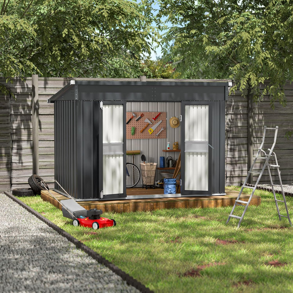 VEIKOU Metal Storage Shed, 6x10FT Outdoor Storage Shed with Sloped Galvanized Steel Roof, Garden Tool Storage House Metal Shed with 2 Vents & Double Door for Backyard Outdoor Patio