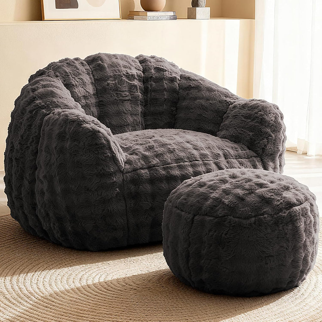 KINGYES Giant Bean Bag Chair with Ottoman, 3 in 1 Bean Bag Couch with Memory Foam Filler,Gaming Chair for Adults, Bean Bag for Kids & Teen, Dark Gray