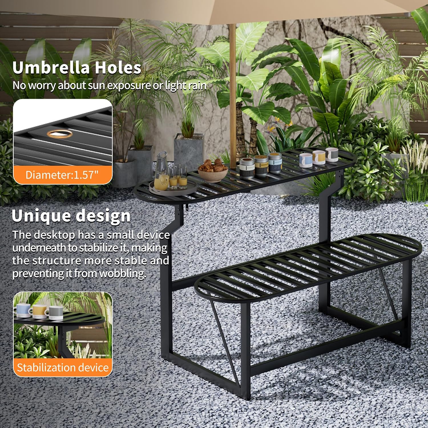 Convertible Bench, 2 in 1 Carbon Steel Picnic Table, Transforming Interchangeable Outdoor Table with Umbrella Hole, for Outside Patio Porch Backyard Park Garden 1 Pack Black Bench