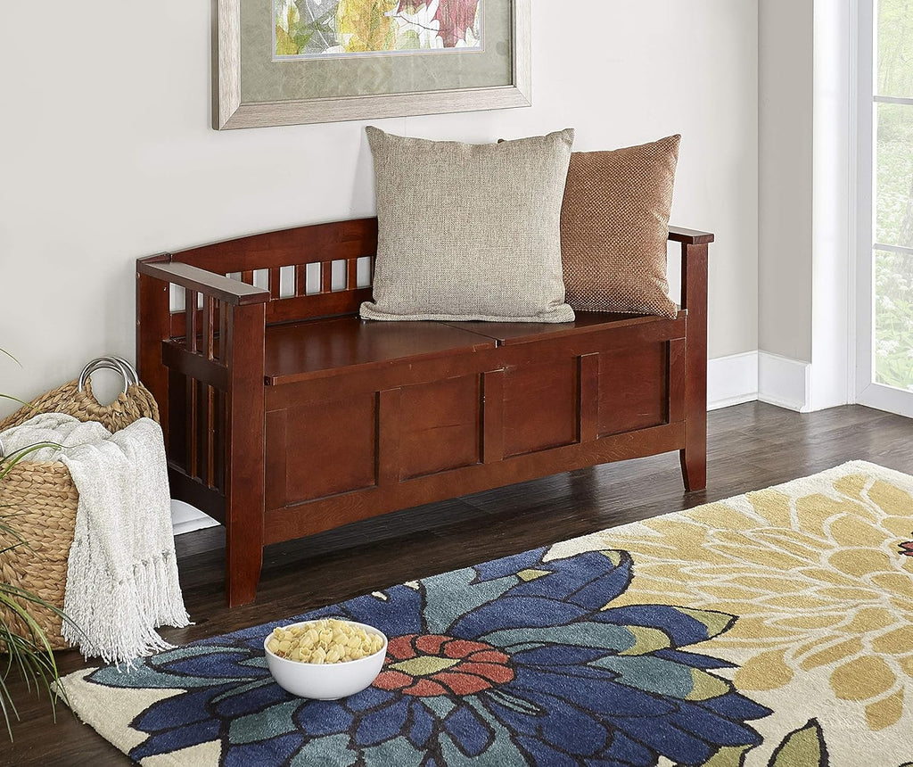 Linon Home Decor Storage Bench with Short Split Seat Storage, Walnut, 50 inchw x 17 inchd x 25.25 inchh.