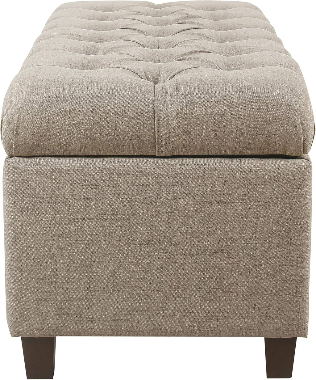 Homepop Home Decor | Tufted Ainsley Button Storage Ottoman Bench with Hinged Lid | Ottoman Bench with Storage for Living Room & Bedroom, Tan