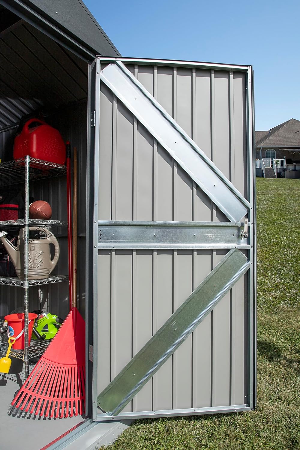 Arrow Shed Elite 10' x 12' Tall Outdoor Steel Storage Shed with High Gable and Lockable Doors Storage Building, Anthracite