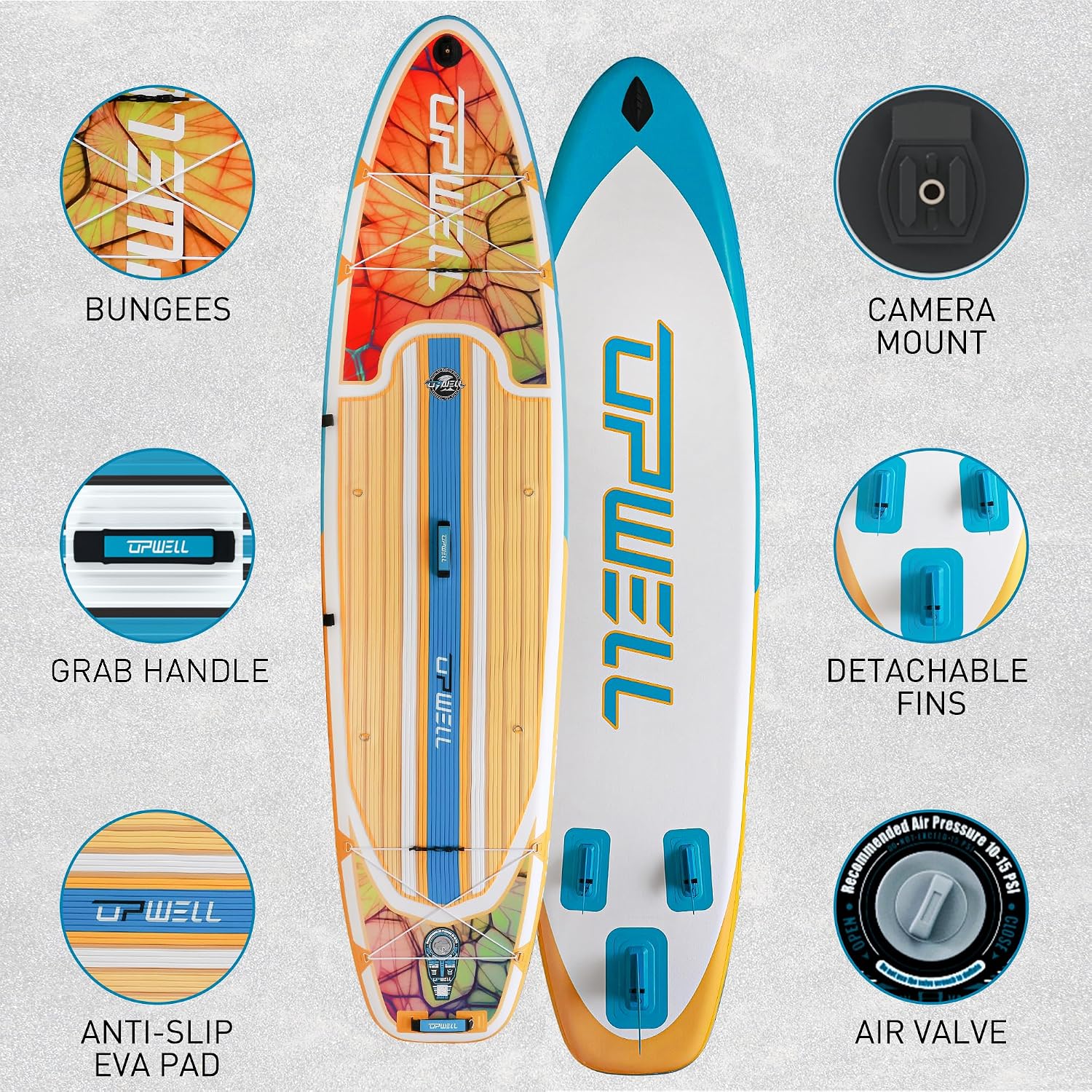 UPWELL 11'2'/11'6'Stand Up Paddle Board for Youth & Adults, Inflatable Paddle Board with Stable Design, Premium SUP Accessories, Backpack, Paddle, Leash, Pump, Fins