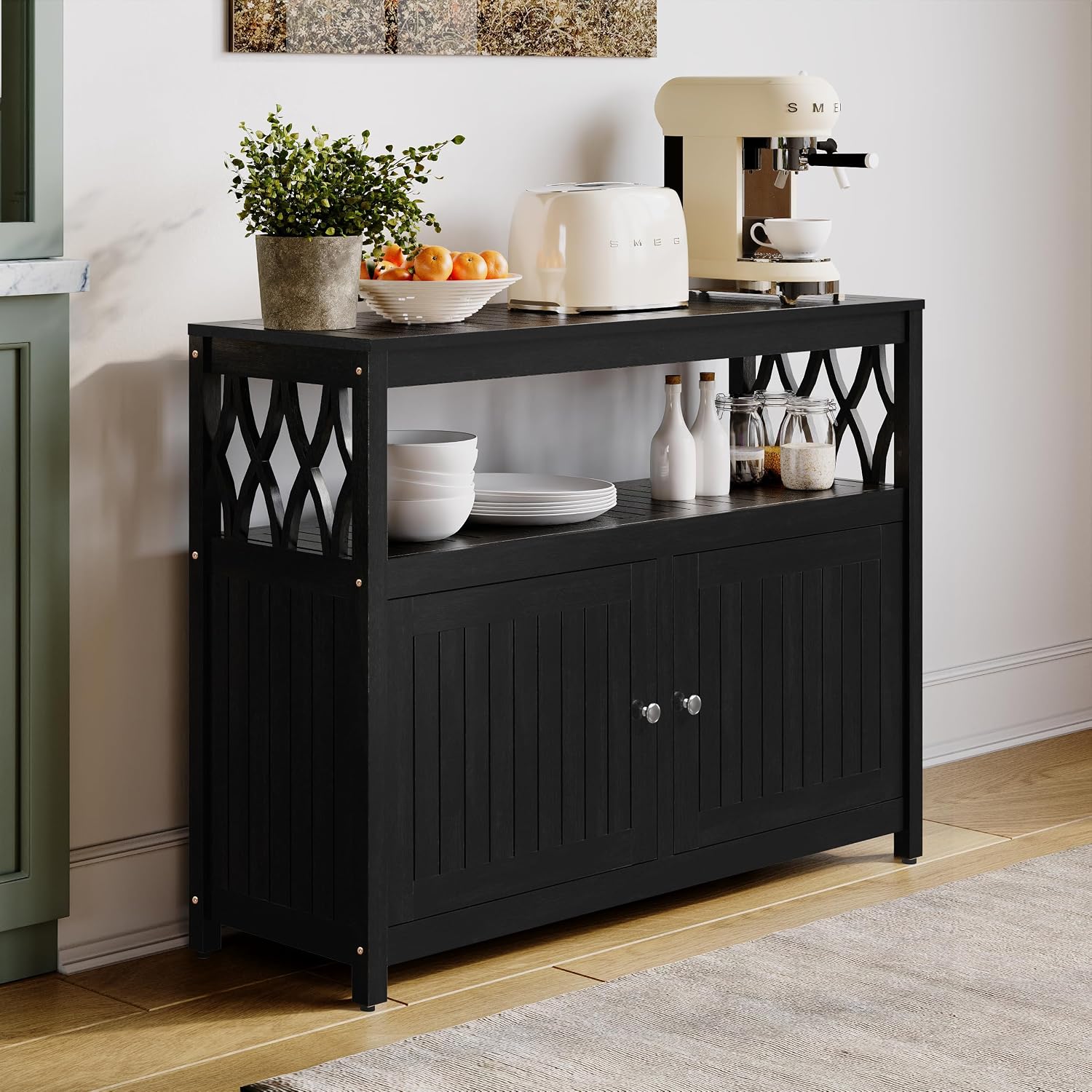 DTY Outdoor Living Longs Peak Eucalyptus Wood Sideboard Table, Outdoor Buffet Cabinet with Storage, Espresso Oil Weather-Resistant Finish