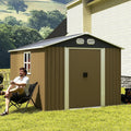 KEIKI 8x12 FT Heavy-Duty Outdoor Storage Shed, Metal Shed with Reinforced Frame, Lockable Doors & Air Vents, Weatherproof Garden Tool Shed for Backyard, Brown