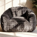 KINGYES Giant Bean Bag Chair, Fluffy Bean Bag Chair with Armrest, Memory Foam Beanbag for Adults, Dark Gray(Pillow not Included)