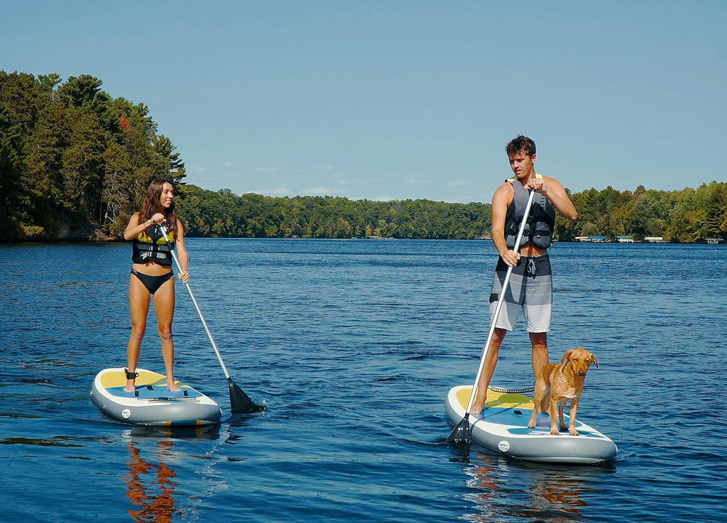 Inflatable Stand Up Paddle Board Paw Paddler by Blue Water Toys - 11ft Nylon and Mesh Inflatable Paddle Board with 100% UV-Resistant Honeycomb EVA Pad, Complete SUP Set for Pets and Humans