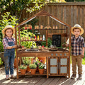 Costzon Mud Kitchen for Kids Outdoor, Wooden Pretend Play Kitchen w/Canopy, Chalkboard, Stove, Removable Sink, Cooking Accessories & Storage, Montessori Toy for Preschool, Backyard, Garden (3+ Years)