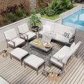 HAPPATIO 7 Piece Aluminum Patio Furniture Set, 3-Seat Outdoor Loveseat, Outdoor Sectional Sofa with Ottomans and Coffee Table, Garden Conversation Set with Armchairs for Lawn Deck (Gray)