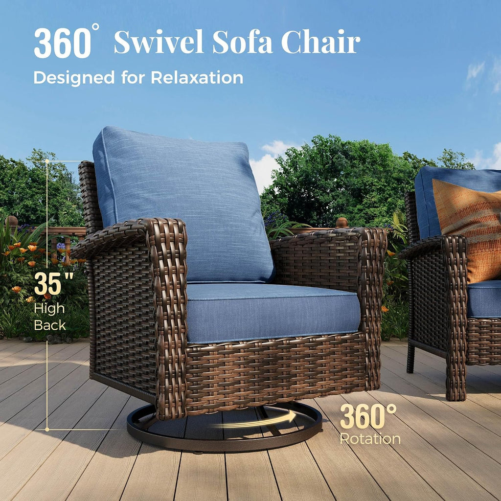 MIXPATIO Patio Furniture Set with High Back Swivel Chairs, 4-Piece Outdoor Conversation Sets with 5.5-inch Thick Cushion, All-Weather Wicker Patio Sofa Set for Deck Yard Pool, Navy Blue