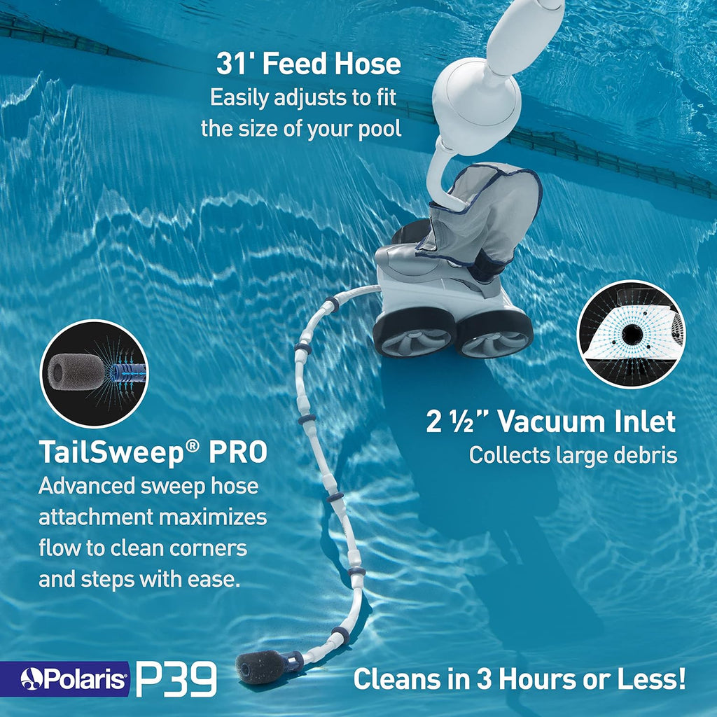 Polaris Vac-Sweep P39 Pressure Inground Pool Cleaner, Triple Jet Powered, with a Dual Chamber SuperBag for Debris
